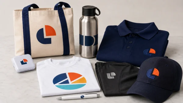 Goodies avec logo ayant peu de couleurs.