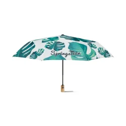 Photo de Parapluie 21" automatique 100% personnalisable PET recyclé poignée aspect bois
