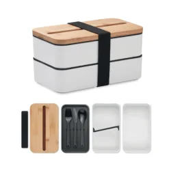 Photo de Lunch box 400 ml double compartiment PP recyclé et bambou