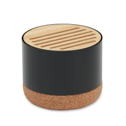 Photo de Enceinte bluetooth alu recyclé base liège et détails bambou