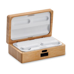 Photo de Oreillettes bluetooth TWS coffret bambou