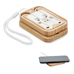 Photo de Chargeur sans fil en bambou avec câble 3 en 1