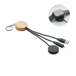 Photo de Porte-clés et câbles de charge 4 en 1 60W avec détails en bambou