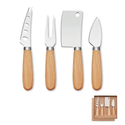 Photo de Set de couteaux à fromage et fourchette avec manche en hévéa