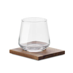 Photo de Verres à whisky x 2 et sous verres acacia