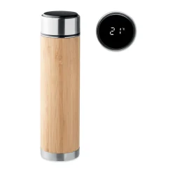 Photo de Bouteille isotherme 480 ml en bambou avec thermomètre