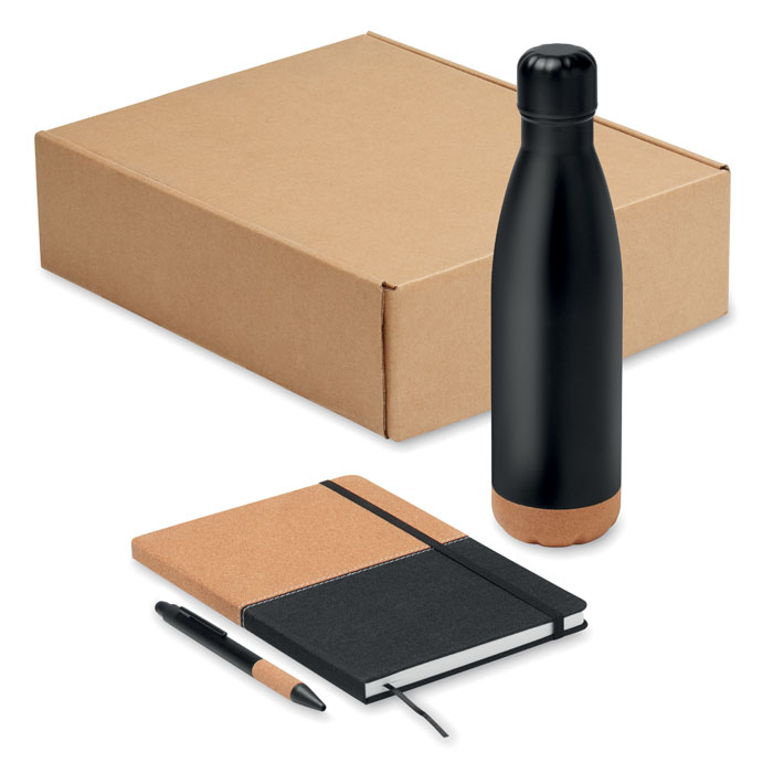 Coffret bouteille 500 ml, carnet A5 et un stylo liège